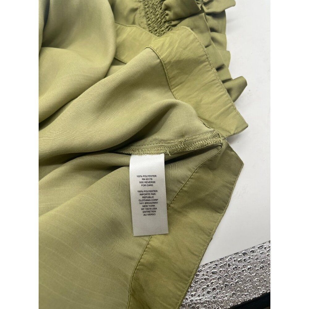 T Tahari Women’s Ruffle Trim Sleeveless Satin Blouse, Olive Green, S - Picture 7 of 12